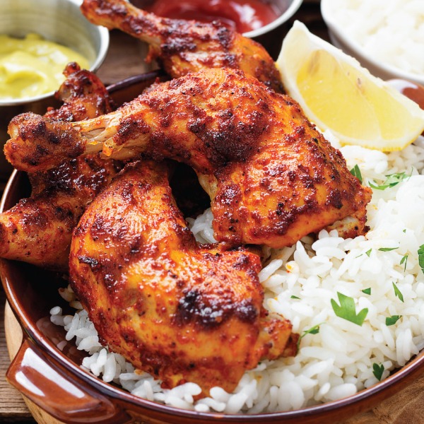 tandoori chicken and rice with fresh lemon